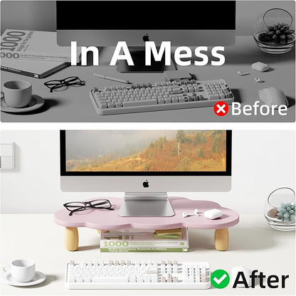 AFOOYO Monitor Stand Riser,Cloud Shape Wood Computer Monitor Stand, Monitor Stand Riser, Multi-Purpose Desktop Organizer Riser for Computer,Laptop,Printer,TV,Purple, Black