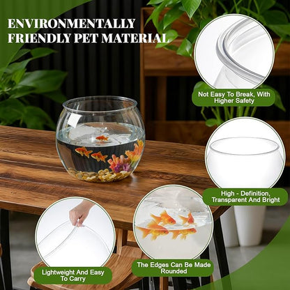 Geelin 0.8 Gallon Plastic Fish Tank Large Bowl Shatterproof with Crystal Clear Clarity for Terrarium, Flower Vase Centerpiece Gift for Fish Lovers (Round)