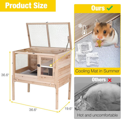 Aivituvin Wooden Guinea Pig Cages Indoor with Removable Stand, Anti Chewing Rabbit Hutch with Ramp and Wire Mesh, 2 Story Small Animals House Habitat with Pull Out Tray (Light Natural Wood)