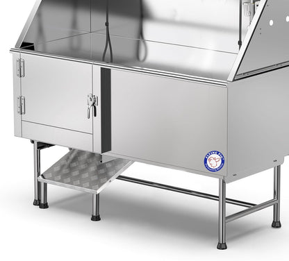 Flying Pig 62" Stainless Steel Pet Dog Grooming Bath Tub with Walk-in Ramp & Accessories (Left Door/Right Drain)