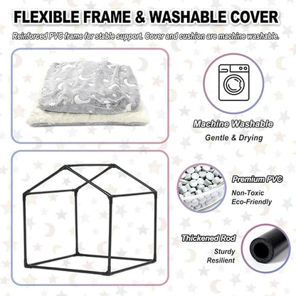 Indoor Dog House, Soft Warm Glow Dog Cave for Medium & Large Dogs | Warm Plush Dog Cave Bed with Sturdy Frame, Machine Washable, Non-slip, for Indoor Dogs and Cats