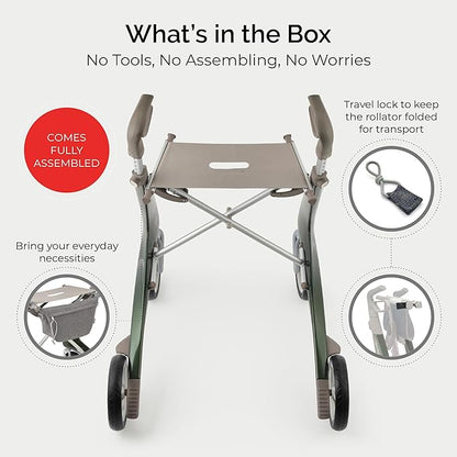 byACRE Carbon Ultralight Rollator - World's Lightest Carbon Rollator - Only 10.6 lbs/for Indoor and Outdoor Use/Foldable and Easy to Travel with (British Racing Green, Wide Track)