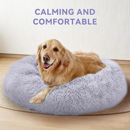 Cat Beds for Indoor Cats, Washable 20" Donut Pet Bed for Small Dogs | Fluffy pet bed with cozy plush comfort and supportive raised sides, perfect for lounging, napping and relaxing indoors.