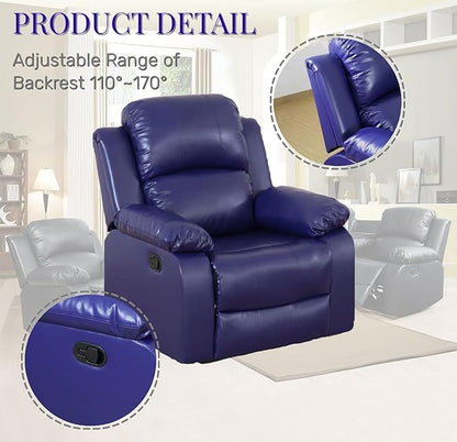 Caberryne Leather Recliner Chair for Living Room Furniture Set,Blue Leather Reclining Couch for Small Space/Rv, Wall Hugger Single Recliner/Home Theater Seating for House/Office(Chair)
