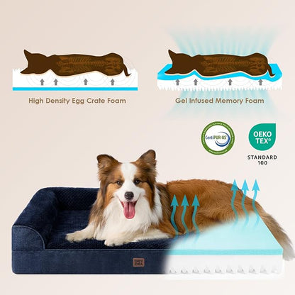 EHEYCIGA Large Dog Bed Memory Foam for Crate, Orthopedic Dog Bed Large Size Dogs with Washable Removable Cover, Waterproof Pet Sofa Couch with Nonskid Bottom, 35x22x6, Navy Blue | Small Dog Sofa with Washable Removable Cover, Waterproof Pet Couch for C...