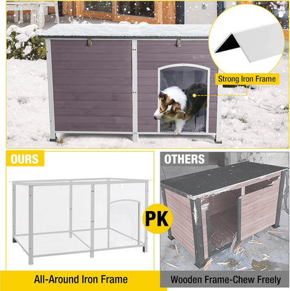 Aivituvin Outdoor Dog House 59" Extra Large Insulated Dog Kennel with Insulation Liner for Winter,All-Around Iron Frame