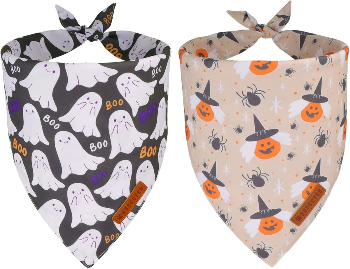ADOGGYGO Halloween Dog Bandanas, Ghost Pumpkin Witch Scarf, Multi Size, Black Orange Halloween Bandanas for Extra Large Dogs Pets (X-Large)