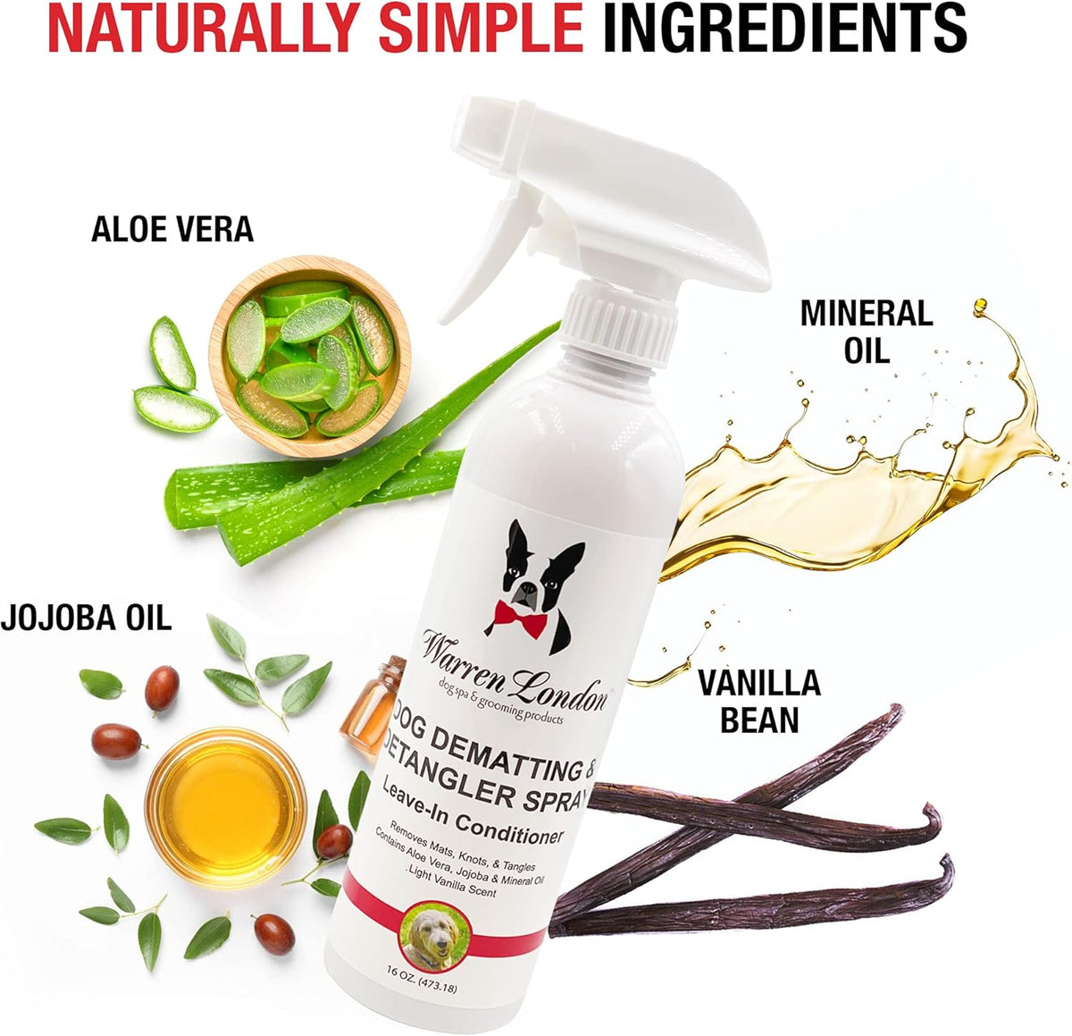 Warren London Dog Dematting & Detangling Spray | Groomer-Formulated Conditioner w/Aloe Vera & Jojoba Oil | Loosens Mats, Knots & Tangles | 16oz | Made in USA