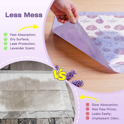 Lavender Puppy Pads-24"x 24", 50 Count Disposable Dog Pee Pads | 6-Layer Super Absorbent Quick Dry Leakproof Dog Pads with Adhesive Tabs, Odor Control Pee Pads for Dog Indoor Crate Training