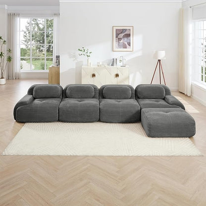 Gray Ottoman for Modular Sectional Sofa, Corduroy Deep Seat for Oversized Compressed Boneless Sectional Couches for Living Room Bedroom Apartment, Cloud Sofa Couch Set, Memory Foam, No Assembly