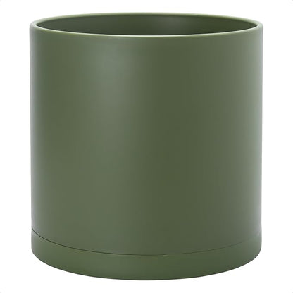 D'vine Dev 14 Inch Plastic Planter Pots for Plant Pot with Drainage Hole and Seamless Saucers, Olive, 74-X-I-4