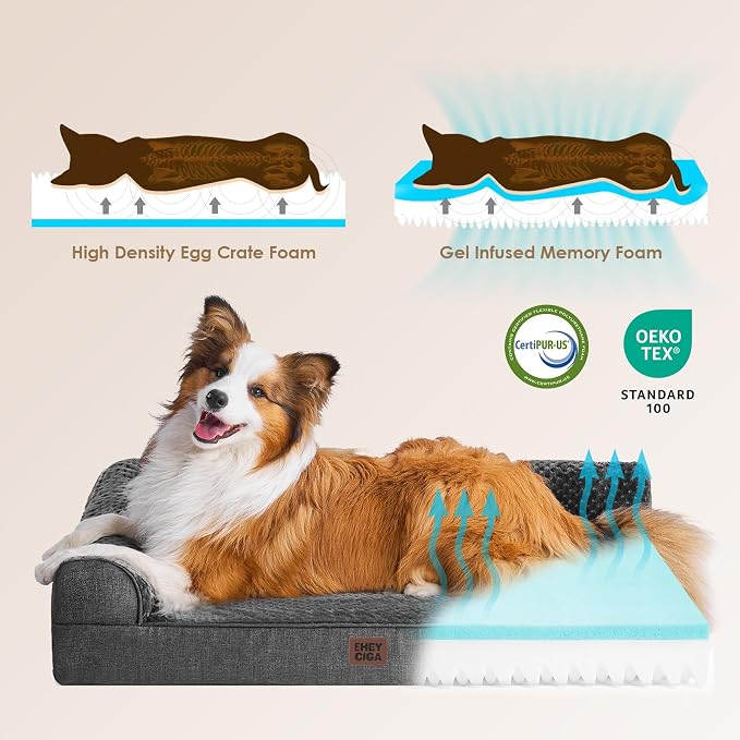 EHEYCIGA Large Dog Bed Memory Foam for Crate, Orthopedic Dog Bed Large Size Dogs with Washable Removable Cover, Waterproof Pet Sofa Couch with Nonskid Bottom, 35x22x6, Dark Grey | Small Dog Sofa with Washable Removable Cover, Waterproof Pet Couch for C...