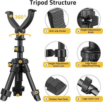 CVLIFE Shooting Rest Tripod - Adjustable Height, 360 Degree Rotation, V Yoke Stand - Portable Rifle Rest for Target Shooting, Hunting and Outdoor Activities