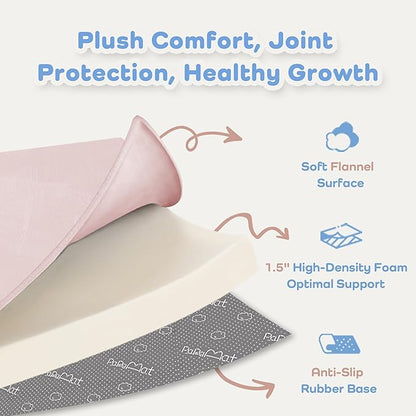 PaPaMat 1.5" Thick Baby Play Mat for Floor, 39x59 Playpen Mat, Pro Soft Flannel Foam Mats Toddler Infant Kids Crawling for Nursery Rug Playroom Living Room Waterproof Easy Care Non-Slip (Baby Pink)