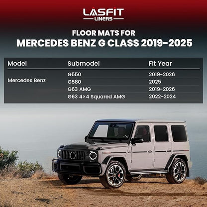 LASFIT Floor Mats & Cargo Mat for Mercedes Benz G Class 2026 2025 2024 2023 2019-2022 G550 / G580 / G63 AMG SUV, All Weather TPE Custom Fit Car Mats for G Class, 1st & 2nd Row Floor Liners & Trunk Mat