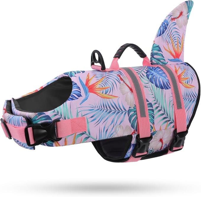 Shark Dog Life Vest for Swimming, Pet Life Vests for Boating, High Buoyant DogLife Jacket, Ripstop High Flotation Swimsui for Small, Medium, Large Dogs (HawaiiPink,XXL)