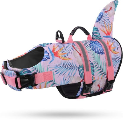 Shark Dog Life Vest for Swimming, Pet Life Vests for Boating, High Buoyant DogLife Jacket, Ripstop High Flotation Swimsui for Small, Medium, Large Dogs (HawaiiPink,XXL)