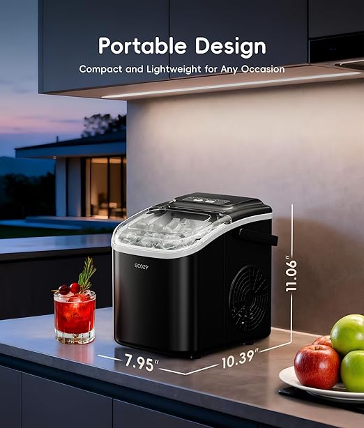 ecozy Portable Ice Makers Countertop, 8 Cubes in 6 Mins, Bullet Ice Maker