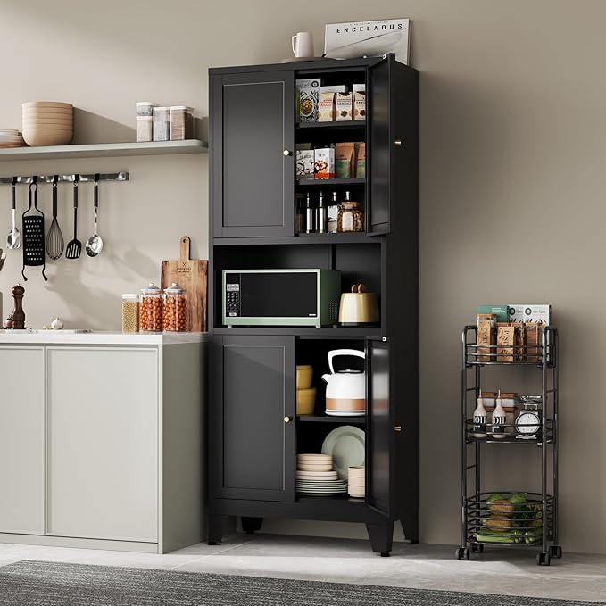 Metal Pantry Storage Cabinet, Microwave Stand