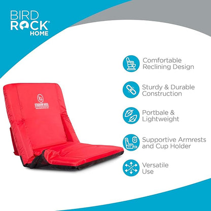 Stadium Boss Recliner Stadium Seat for Bleachers, Benches, Lawns, Backyard, Camping & Beach – Padded Sport Chair, Cushion Backs & Armrest – 6 Reclining Positions – Portable Carry Straps – Red