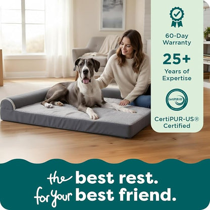 FurHaven Orthopedic Dog Bed for Large Dogs, L-Shaped Chaise Mattress, Egg Crate with a Solid Orthopedic Foam Base for Joint Support, Removable Washable Cover, Jumbo XL, Plush & Velvet, Sable Brown