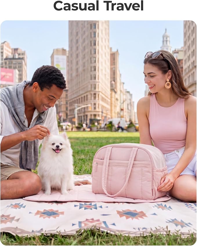 BAGSMART Dog Purse Carrier for Small Dogs Up to 13lbs Puppy Travel Tote Bag | Quilted Puffy Soft Sided Pet Handbag with Pockets, Collapsible Lightweight Portable Carrying with Safety Tether & Mat, Grey