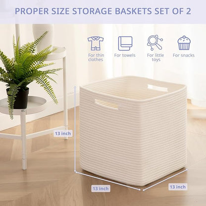 OIAHOMY Storage Cubes, 13 Inch Cube Storage Organizer, Collapsible Storage Bins, Baskets for Organizing, Storage Bins for Shelves-White, 2-PACK
