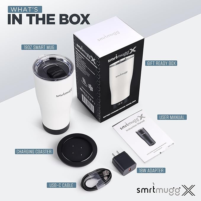 X Heated Coffee Mug 19 oz., 8 Hour Battery Life, Self-Heating, Adjustable Temp