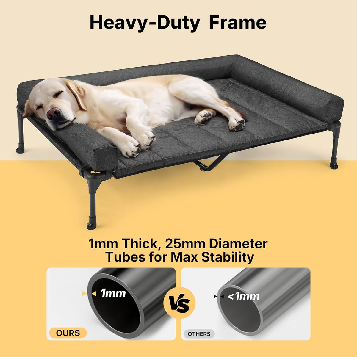 Veehoo Cooling Elevated Dog Bed Add Removable Waterproof Bolster Cushion Mat, Raised Pet Cot with Breathable Teslin Mesh, No-Slip Feet, Dog Couch Bed for Indoor Outdoor, 53 inches, Black