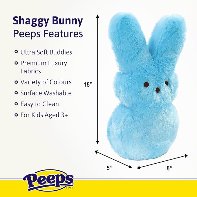 Animal Adventure | 15" Green Shaggy Bunny Peeps Plush | Easter Basket Stuffed Animals for Kids | Marshmallow Candy | Huggable Ultra Soft Plushie Stuffers Buddy Toy | Collectable Gifts | Aged 3+