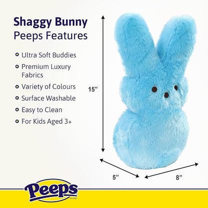 Animal Adventure | 15" Blue Emo Shaggy Bunny Peeps Plush | Easter Basket Stuffed Animals for Kids | Marshmallow Candy | Huggable Ultra Soft Plushie Stuffers Buddy Toy | Collectable Gifts | Aged 3+