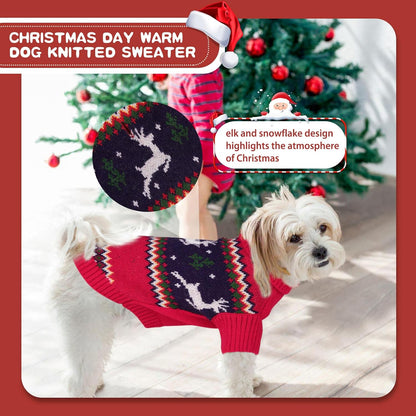 Queenmore Christmas Dog Sweater,Knitted Pullover Christmas Clothes for Dogs,Turtleneck Doggy Christmas Outfit, Warm Dog Sweaters for Small Dogs Boys or Girls L