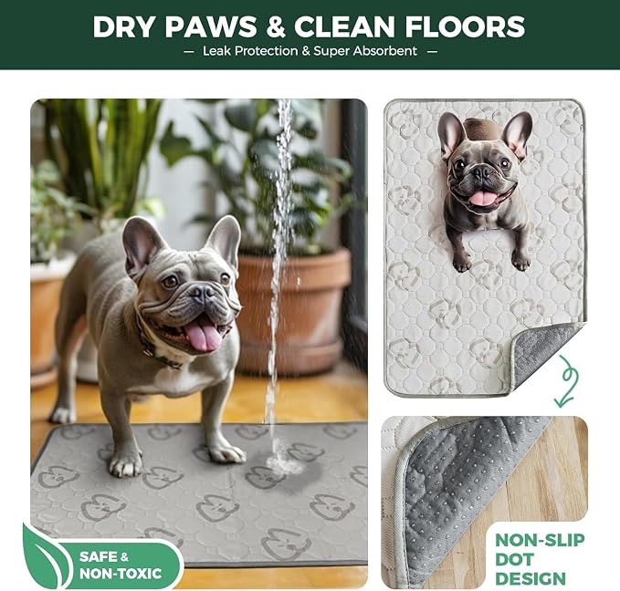 FXW Washable Pee Pads for Dogs, Super Absorbent, 11" x 17", 4 Packs | Machine washable, Non-slip backing