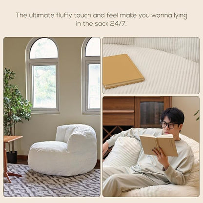 N&V Large Crescent Bean Bag Chair, Adult Size Bean Bag Sack, Foam Filling, Soft Premium Corduroy Bean Bag for Living Room Bedroom Dorm and Office (Future Dusk)