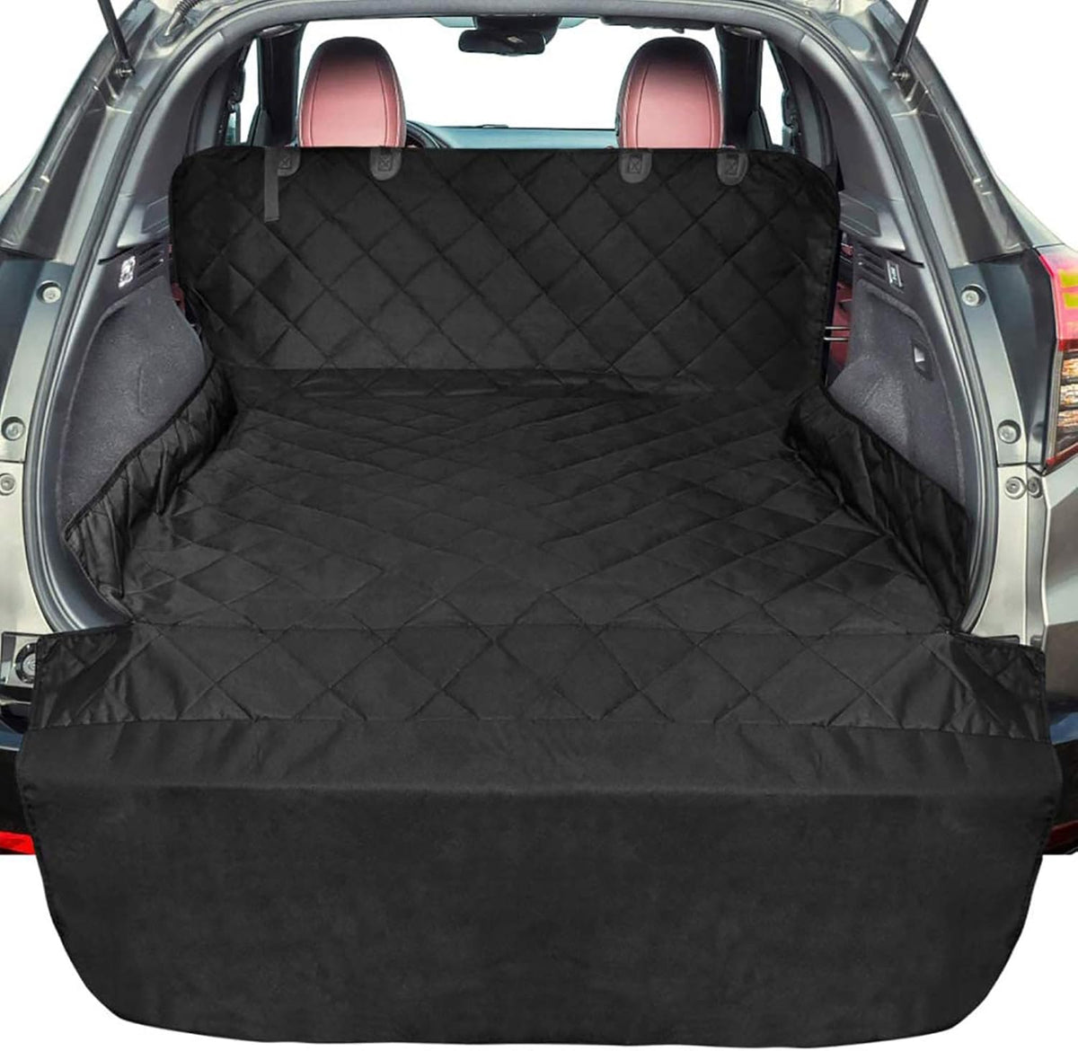 F-color SUV Cargo Liner for Dogs, Upgraded Extra Large Water Resistant Pet Cargo Cover Dog Seat Cover Mat for SUVs with Bumper Flap Protector, Non-Slip, Wear-Proof, Universal Fit, Black