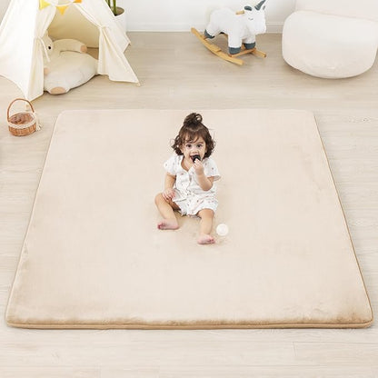 PAPAMAT 1.3" Thick Baby Floor Play Mat 50x50, Basic Padded Foam Mat for Tummy Time Crawling, Non Slip Cushioned for Babies Toddlers Infants Kids (Beige)