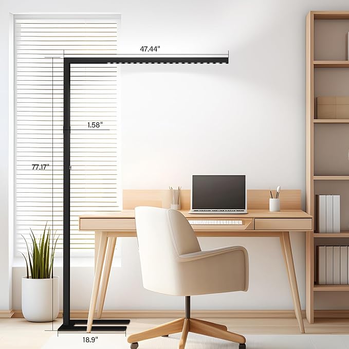 STERREN 77" LED Floor Lamp, 7350LM Dimmable Eye-Care Standing Piano Lamp, 70W Modern Tall Reading Light Bright Lighting for Office Living Room Bedroom, 4000K Natural Daylight - Black