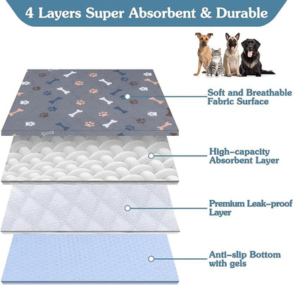 Washable Pee Pad for Dogs, 2 Pack Extra Large Puppy Pads, 48"x60" | Super Absorbent, Waterproof & Leakproof, Non-Slip Bottom, Machine Washable, For Floors, Beds, Couches, Crates, Carpets, Cars