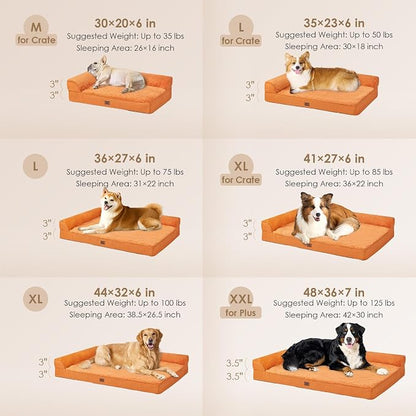 EHEYCIGA Orthopedic Dog Bed, Medium Memory Foam Dog Bed, Pumpkin | Small Dog Sofa with Washable Removable Cover, Waterproof Pet Couch for Crate with Nonskid Bottom, 35x22x6