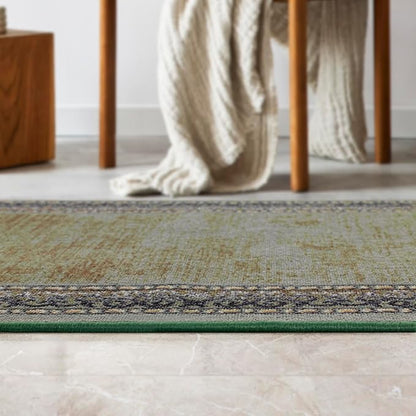Antep Rugs Alfombras Bordered Modern 2x4 Non-Slip (Non-Skid) Low Pile Rubber Backing Kitchen Area Rug (Green, 2'3" x 4')