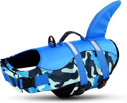 Dog Life Jacket Ripstop Dog Shark Safety Vest Adjustable Preserver with High Buoyancy and Durable Rescue Handle for Small,Medium,Large Dogs, Blue Camouflage X-Small