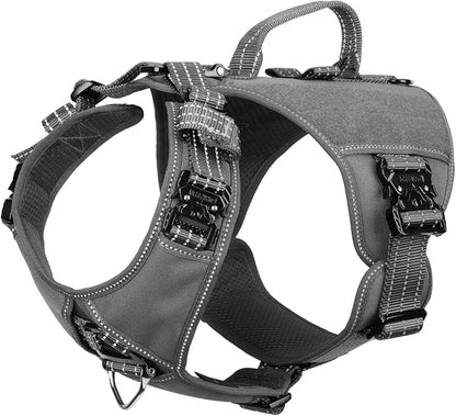 ICEFANG Quick-Moving Tactical Dog Harness X-Large Dogs,No Pull Dog Vest | Control Handle,Reflective,Full Metal Buckles,Adjustable,Hook-and-Loop Panel,Soft Padded,Grey,X-Large