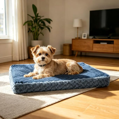 EMPSIGN Dog Bed Mat Crate Pad Mattress, Ultra Soft Pet Kennel, Navy, XL | Reversible(Cool & Warm), Waterproof Linings, Removable Machine Washable Cover, for 42" Dog Crate, Soft Rose Plush/Canvas