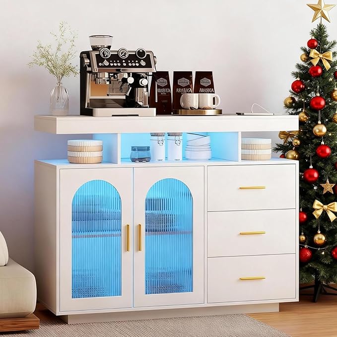 40" LED Buffet Cabinet with Charging Station, Auto Sensor Kitchen Storage