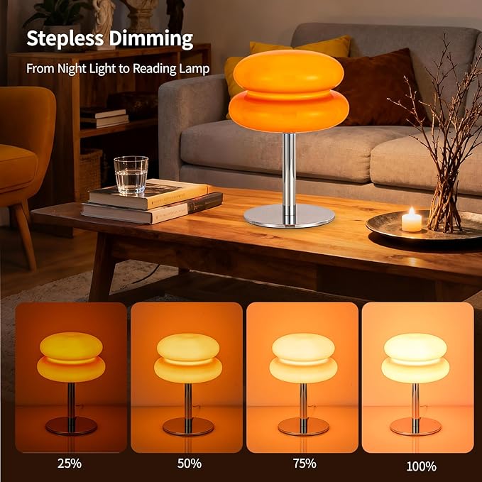 Vintage Mushroom Lamp, Dimmable Bedside Table Lamp