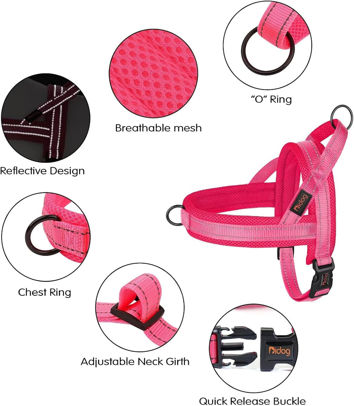 Didog No Pull Dog Harness with Soft Mesh Padded,Reflective & Quick Fit Light Weight Dog Strap Vest Harness,Easy for Walking Training (S:Chest 18-22", Pink)