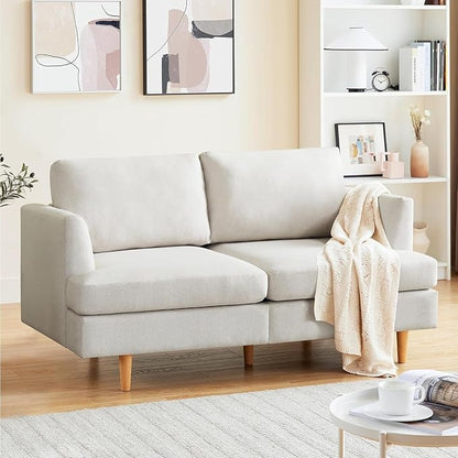 Loveseat Sofa 56" Mid Century Modern Small Couches for Small Spaces Love Seat with 2-Seat Upholstered Cushion Sofa Couches for Bedroom, Living Room, Apartment, Office (Beige)