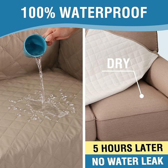 H.VERSAILTEX Sofa Cover, 100% Waterproof Slipcover Furniture Protector, Washable Couch Cover with Non-Skid Backing and Elastic Straps for Kids, Dogs, Pets(Oversized Sofa, French Oak)