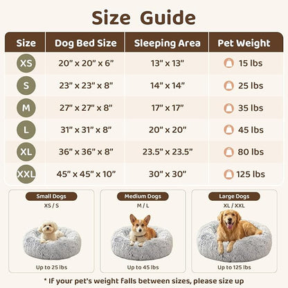 JOLLYVOGUE Small Dog Bed, Calming Soft Anti-Anxiety Donut Cat Bed, Washable Round Fluffy Cushion for Small and Medium Pets (20")