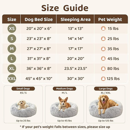 JOLLYVOGUE 23" Dog & Cat Bed, Calming Anti-Anxiety Pet Bed for Small Dogs, Fluffy Donut Cushion for Small and Medium Pets